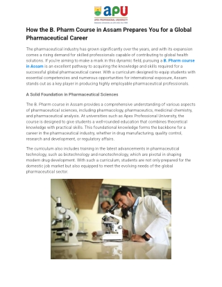 How the B. Pharm Course in Assam Prepares You for a Global Pharmaceutical Career