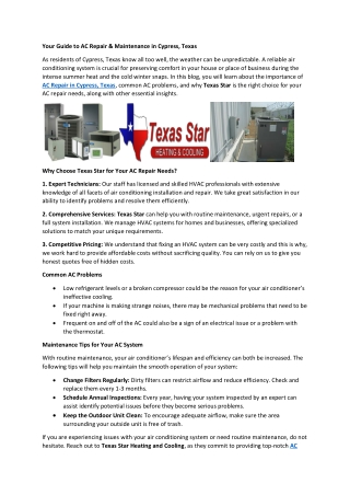 Your Guide to AC Repair & Maintenance in Cypress, Texas