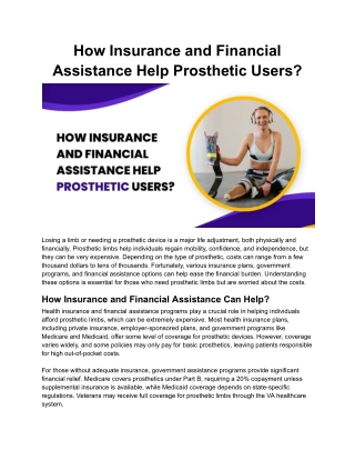 How to Get Insurance and Financial Assistance for Prosthetic Users?