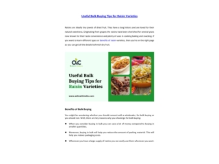 Useful Bulk Buying Tips for Raisin Varieties