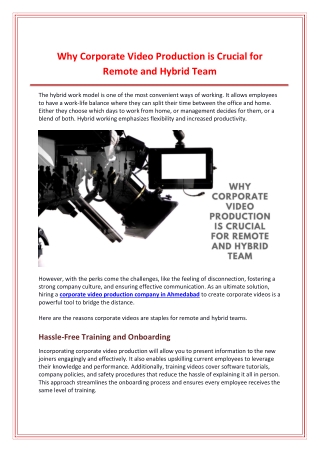 Why Corporate Video Production is Crucial for Remote and Hybrid Team