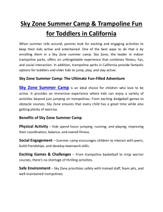 Sky Zone Summer Camp & Trampoline Fun for Toddlers in California