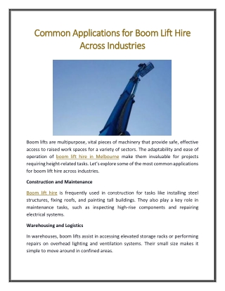 Common Applications for Boom Lift Hire Across Industries