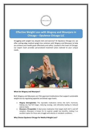 Lose Weight with Wegovy in Chicago - Opulence Chicago LLC