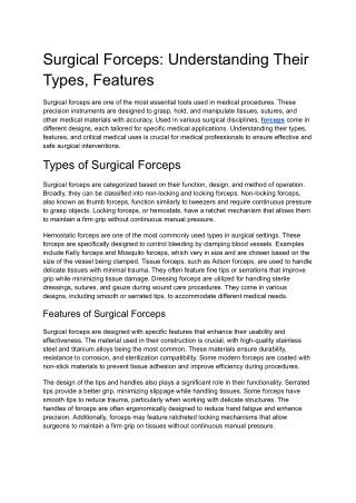 Surgical Forceps Understanding Their Types, Features