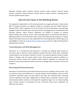 Gen AI Use Cases in the Banking Sector