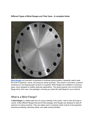 Different Types of Blind flanges and Their Uses - A complete Guide