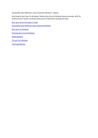 Top Quality Upvc Widnows | Upvc Casement Windows | Skyline