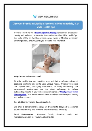 Top Bloomingdale IL MedSpa - Vida Health Spa