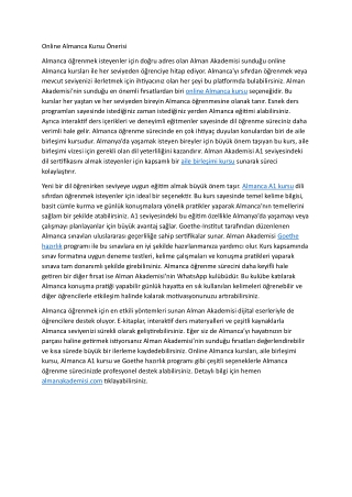 Online Almanca Kursu Onerisi