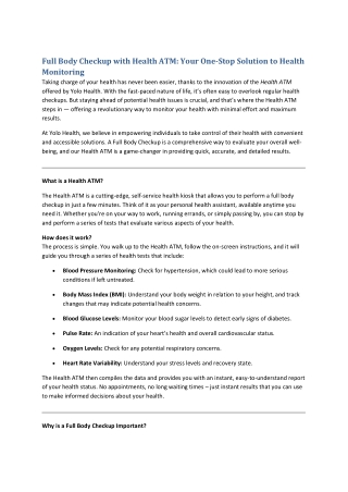 Full Body Checkup with Health ATM