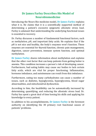 Dr James Farley Describes His Model of Neurobiomedicine