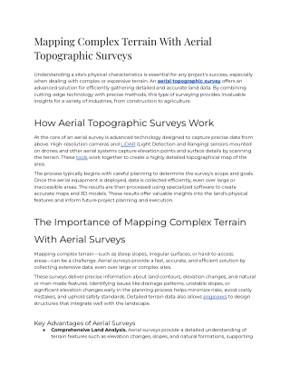 Mapping Complex Terrain With Aerial Topographic Surveys
