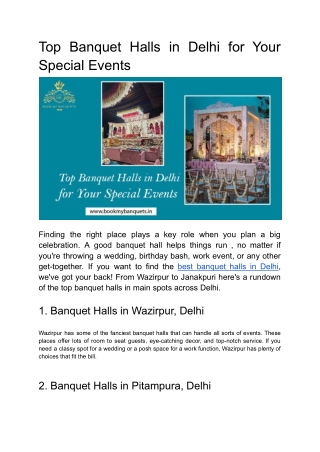 Top Banquet Halls in Delhi for Your Special Events