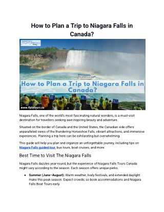 How to Plan a Trip to Niagara Falls in Canada?