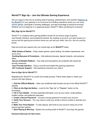 World777 Sign Up – Join the Ultimate Gaming Experience