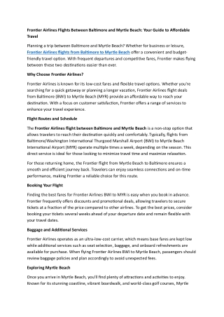 Frontier Airlines Flights Between Baltimore and Myrtle Beach Your Guide to Affordable Travel