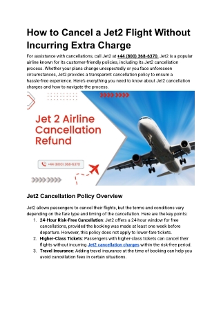 How to Cancel a Jet2 Flight Without Incurring Extra Charge