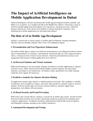 The Impact of Artificial Intelligence on Mobile Application Development in Dubai