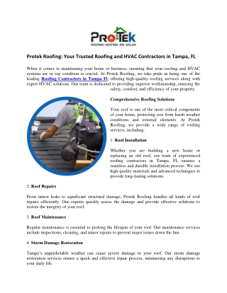 Protek Roofing Your Trusted Roofing and HVAC Contractors in Tampa FL