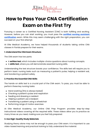 How to Pass Your CNA Certification Exam on the First Try