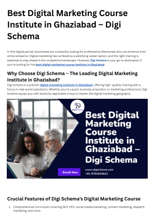 Best Digital Marketing Course Institute in Ghaziabad – Digi Schema