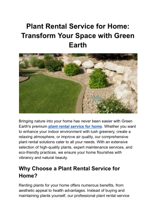 Plant Rental Service for Home : Transform Your Space with Green Earth