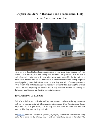 Duplex Builders in Bowral Find Professional Help for Your Construction Plan