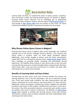 How to Learn Salah and Duas Through Our Online Classes in Belgium