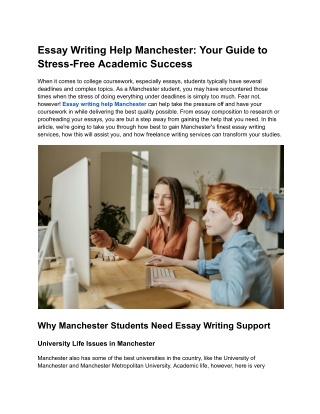 Essay Writing Help Manchester: Your Guide to Stress-Free Academic Success