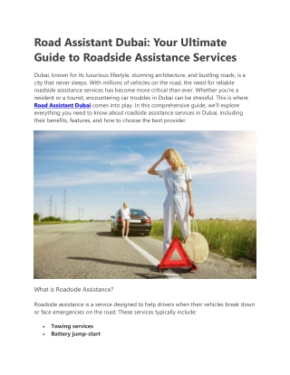 Road Assistant Dubai: Your Ultimate Guide to Roadside Assistance Services