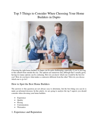 Top 5 Things to Consider When Choosing Your Home Builders in Dapto