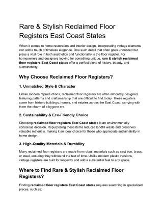 Rare & Stylish Reclaimed Floor Registers East Coast States