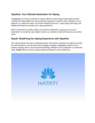 Hayati: Redefining the Vaping Experience with VapeHub