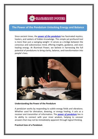 Discover Pendulum Power - ILLUMINATI Power
