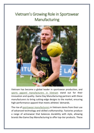 Vietnam’s Growing Role in Sportswear Manufacturing