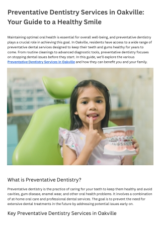 Preventative Dentistry Services in Oakville Your Guide to a Healthy Smile