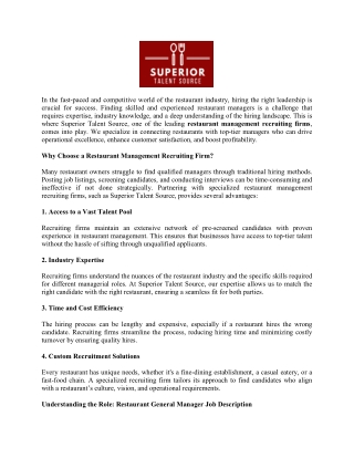 Superior Talent Source Your Trusted Partner in Restaurant Management Recruiting