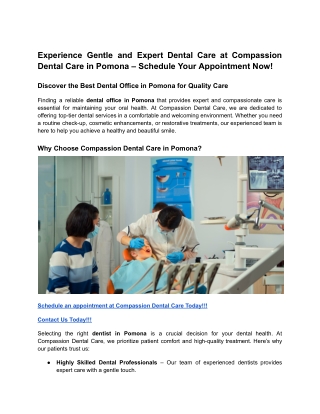 Experience Gentle and Expert Dental Care at Compassion Dental Care in Pomona – Schedule Your Appointment Now