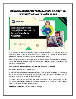 Dynamisch Stroom Vergelijken: Waarop Te Letten Voordat Je Overstapt
