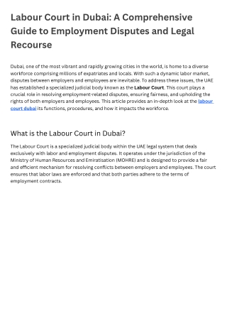 Labour Court in Dubai A Comprehensive Guide to Employment Disputes and Legal Recourse