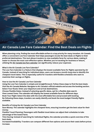 Air Canada Low Fare Calendar