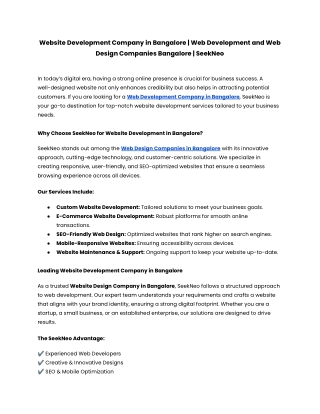 Web Design and Website Development Company in Bangalore | SeekNeo