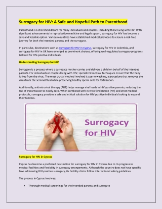 Surrogacy for HIV A Safe and Hopeful Path to Parenthood