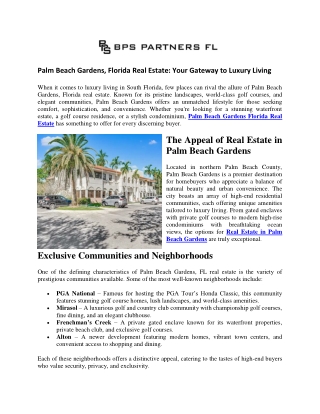 Palm Beach Gardens Florida Real Estate Your Gateway to Luxury Living