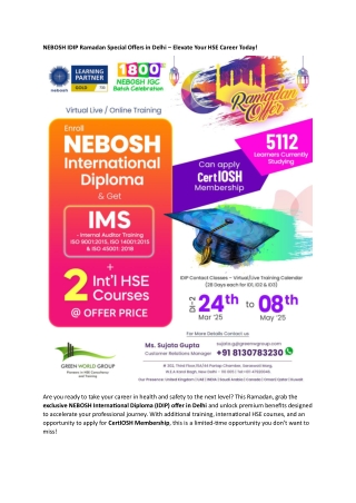 NEBOSH IDIP Ramadan Special Offers in Delhi