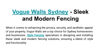 Vogue Walls Sydney - Sleek and Modern Fencing