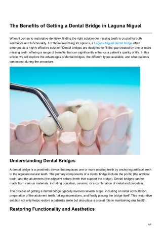 The Benefits of Getting a Dental Bridge in Laguna Niguel