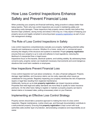 How Loss Control Inspections Enhance Safety and Prevent Financial Loss