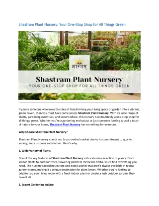Shastram Plant Nursery Your One-Stop Shop for All Things Green
